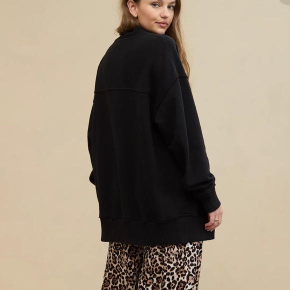 Aerie Classic Black Fleece Cardigan Oversized Women’s Medium - Picture 9 of 10